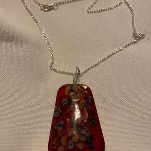 Red Floral Pendant Necklace